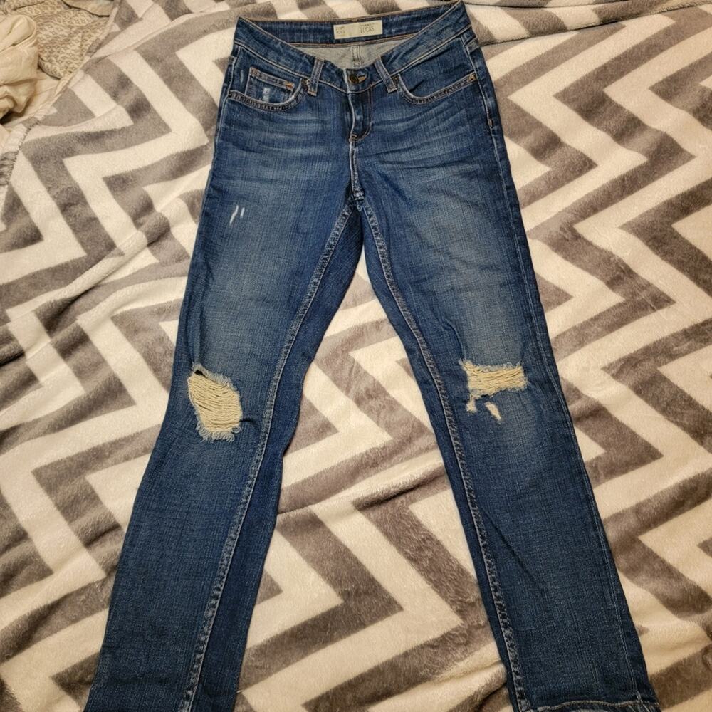 Topshop Moto Petite Lucas Jeans 24P Cropped Distressed Ripped Denim - Picture 2 of 12
